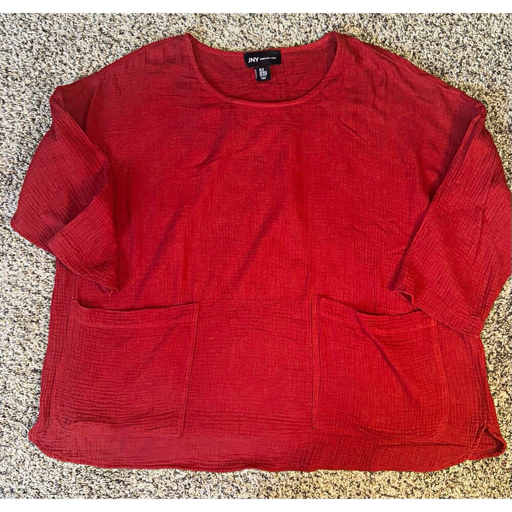 Jones New York (JNY) women’s Red Gauze Cotton Top Blouse Plus Size 1X Pocket
